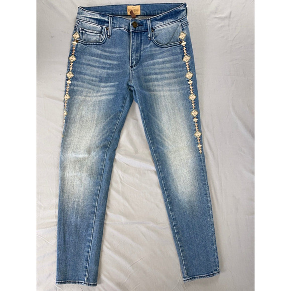 DRIFTWOOD Denim - Driftwood 'Jackie Crop' Stretch Denim Skinny Jeans w/ Embroidered Outseam. 25.